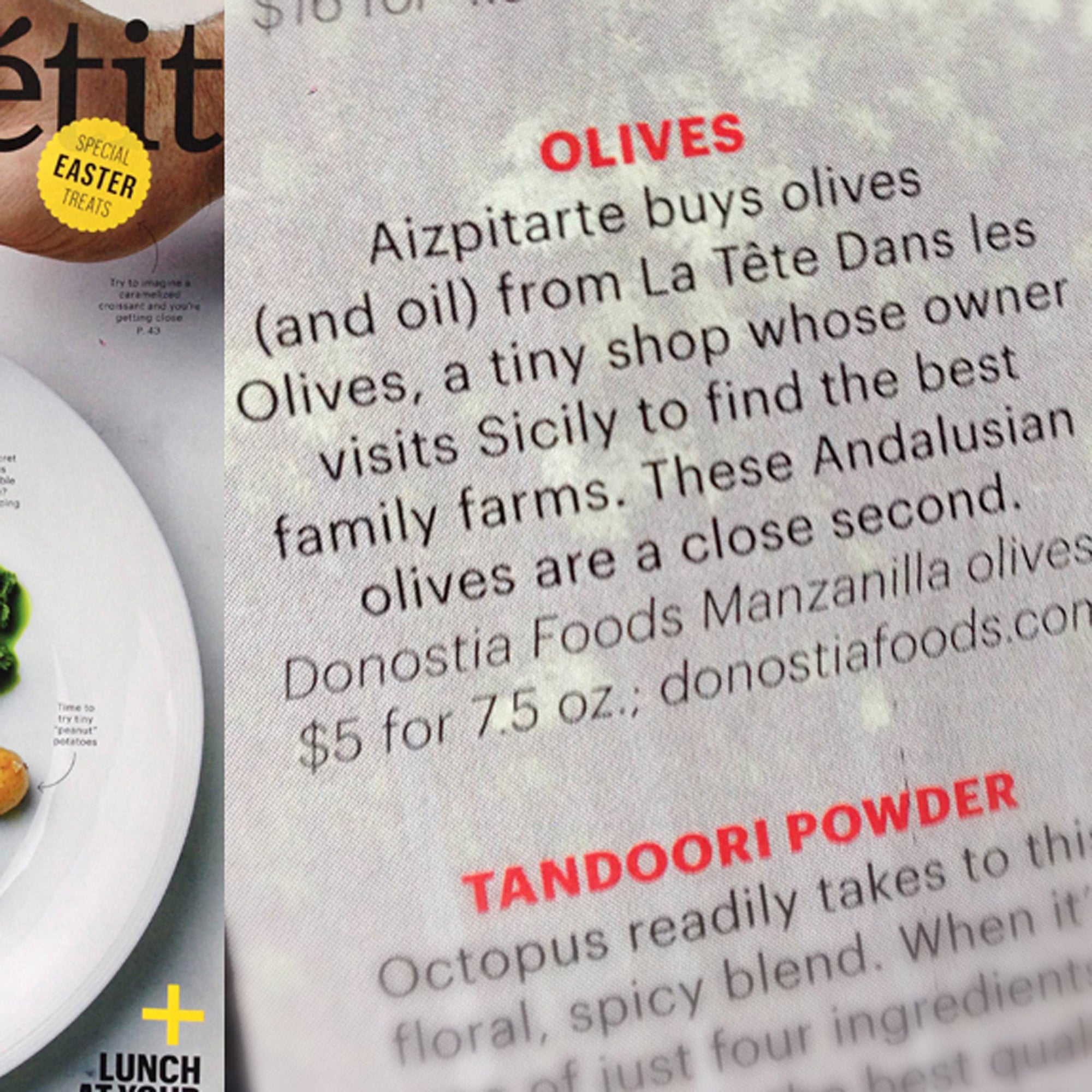 Donostia Foods Olives in Bon Appétit Magazine