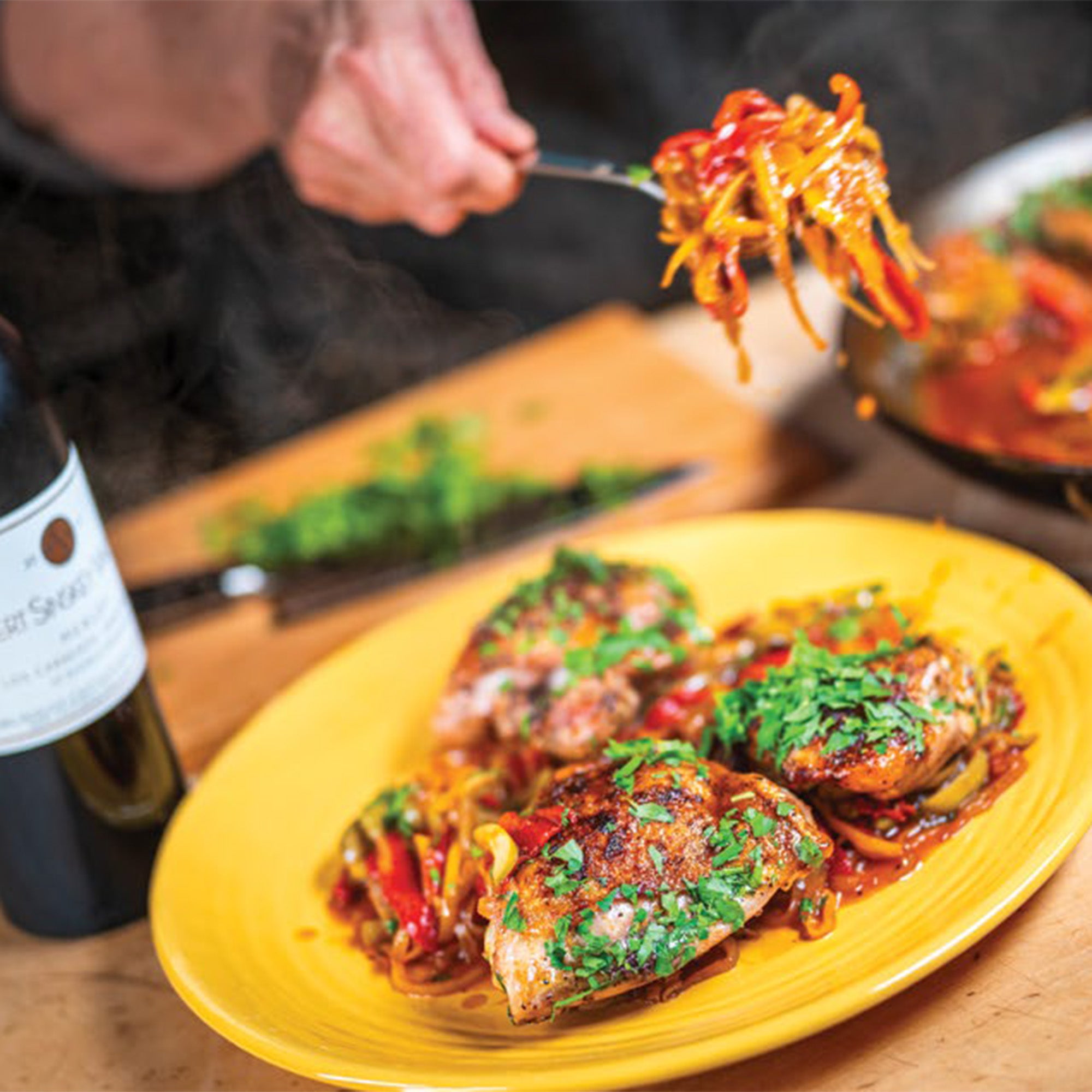 Roasted Chicken Thighs with Piquillo Pepper - recipe and photo by Robert Sinskey Vineyards