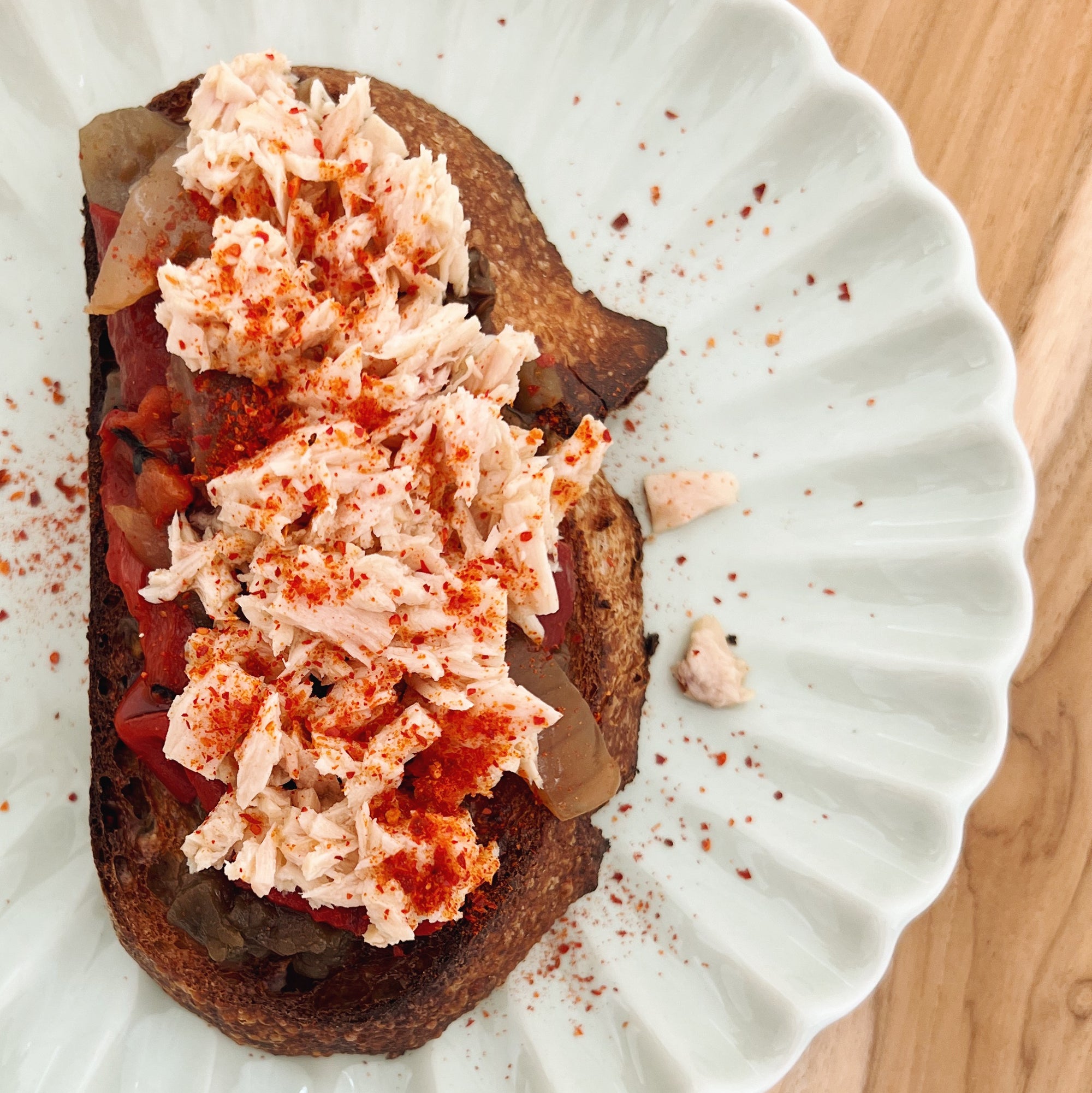 Bonito del Norte tuna with escalivada and piment d'Espelette on sourdough toast - Donostia Foods