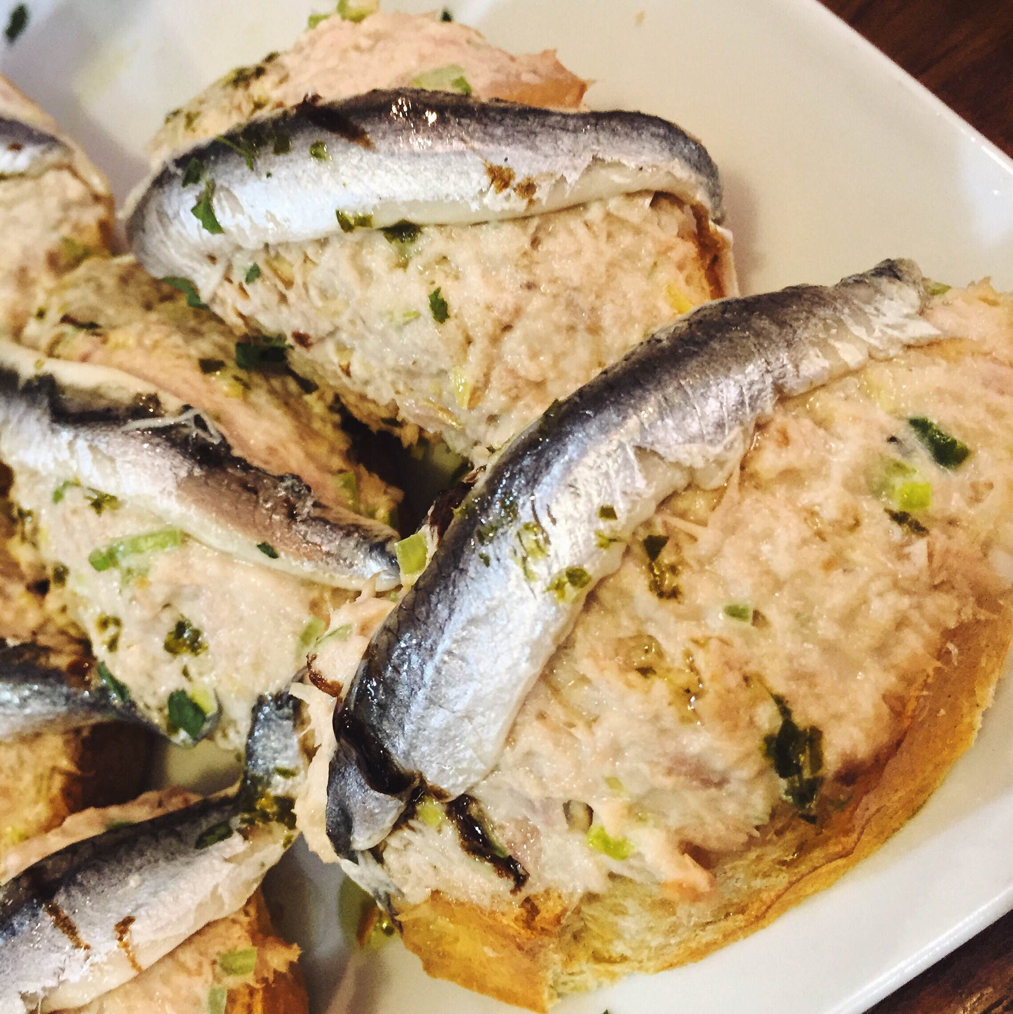White Anchovies (Boquerones) and Bonito Tuna Salad Montadito Appetizer - Donostia Foods