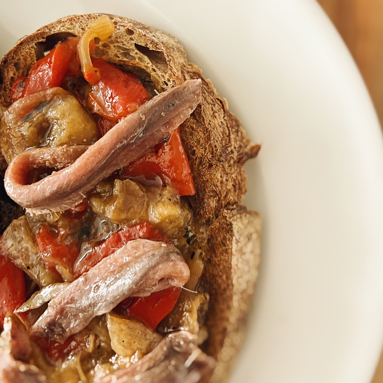 Donostia Foods Cantabrian anchovies and escalivada on sourdough toast