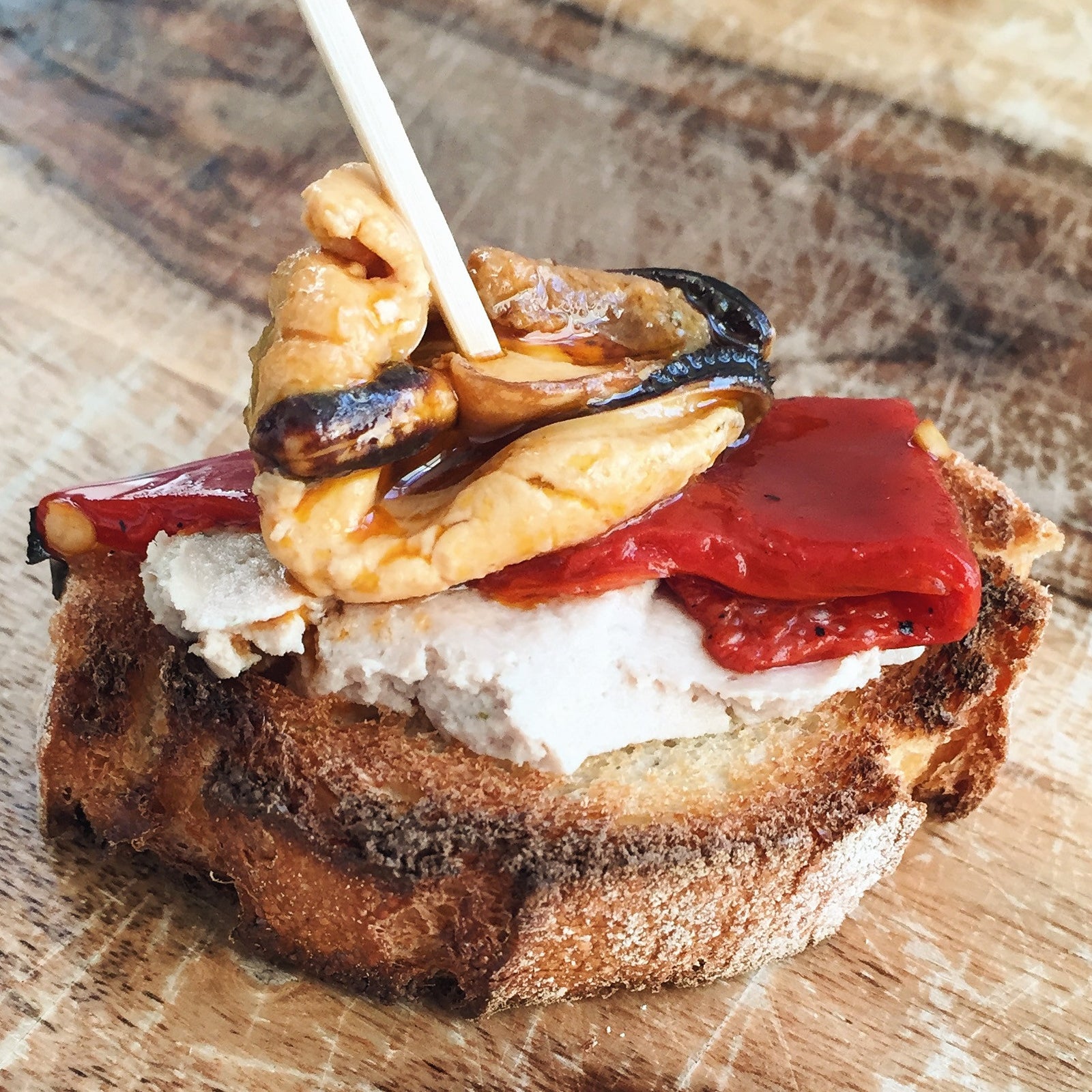 Mussels in Escabeche with Piquillo Peppers and Pate Montadito - Donostia Foods