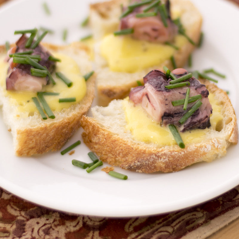 Pintxos Pronto #3: Octopus in Olive Oil with Aioli and Chives