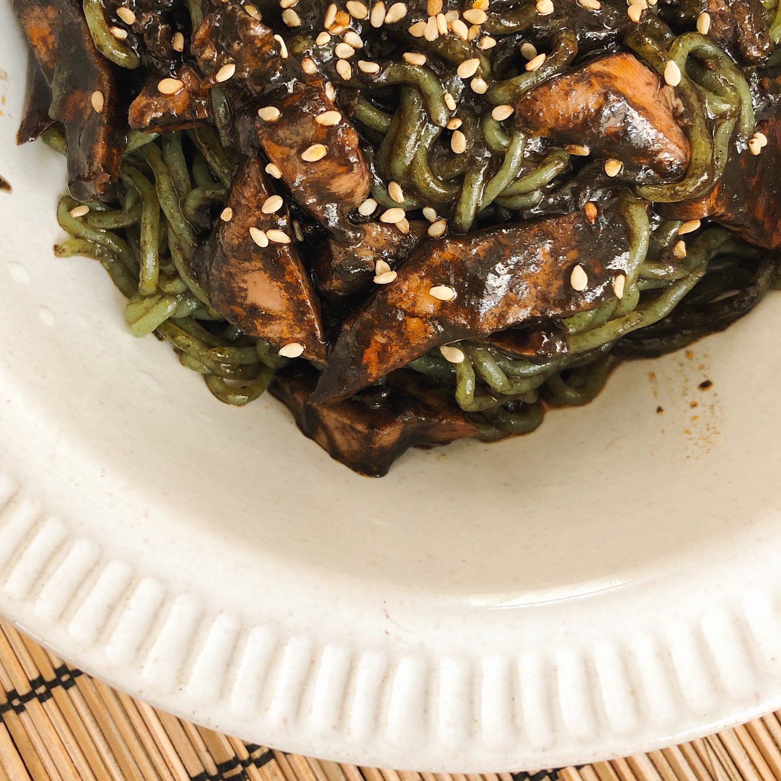 Shirataki noodles and tinned squid in ink