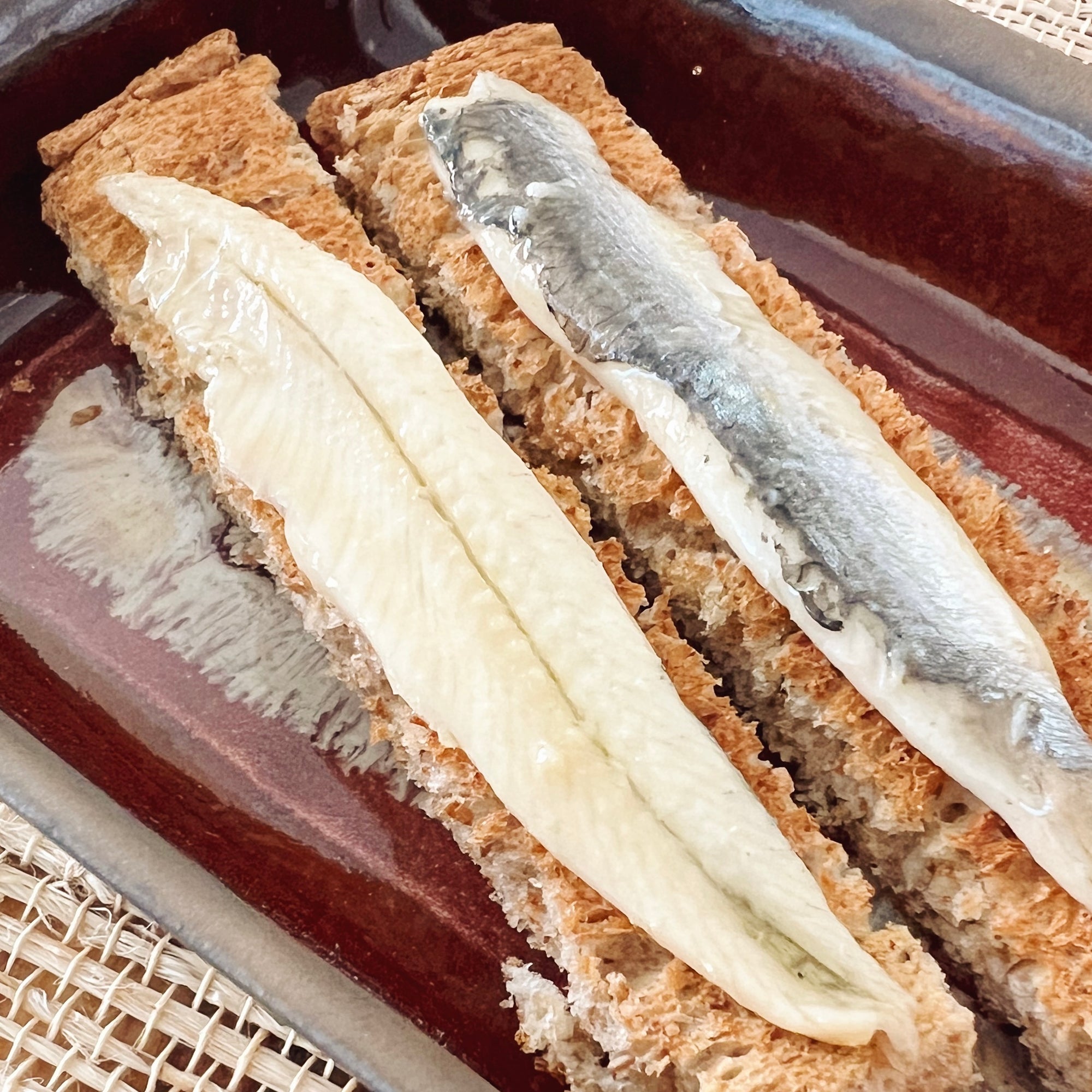 Donostia Foods Boquerones on slender toasts, on the Donostia Tinned Fish Dish.