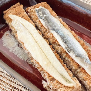 Donostia Foods Boquerones on slender toasts, on the Donostia Tinned Fish Dish.