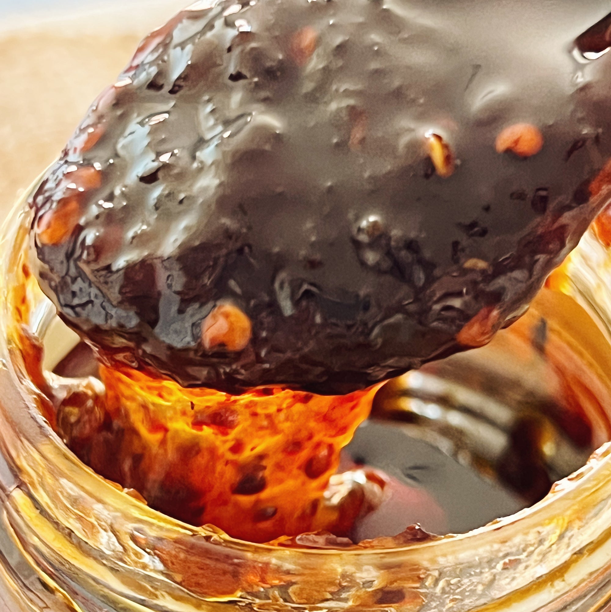 A spoonful of Nam Prik Pao chili jam.