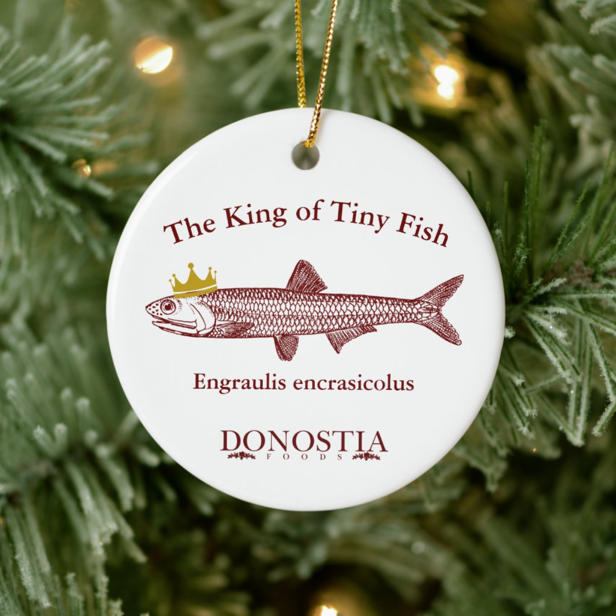 The King of Tiny Fish Christmas Ornament in a Tree - Donostia Foods
