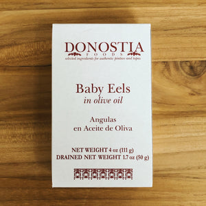 Angulas en Aceite de Oliva - baby eels in olive oil - Donostia Foods