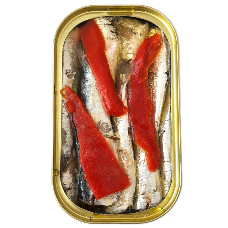 Small Sardines with Piquillo Pepper - Sardinillas - Open Tin - Donostia Foods
