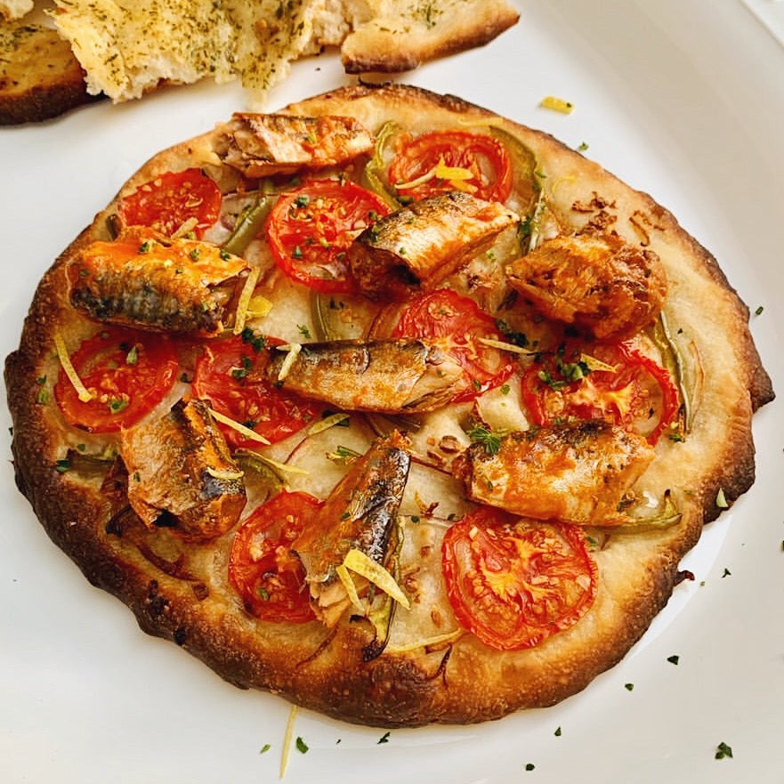 Spiced Sardines Flatbread Pizza - Sardinas Picantonas - Donostia Foods